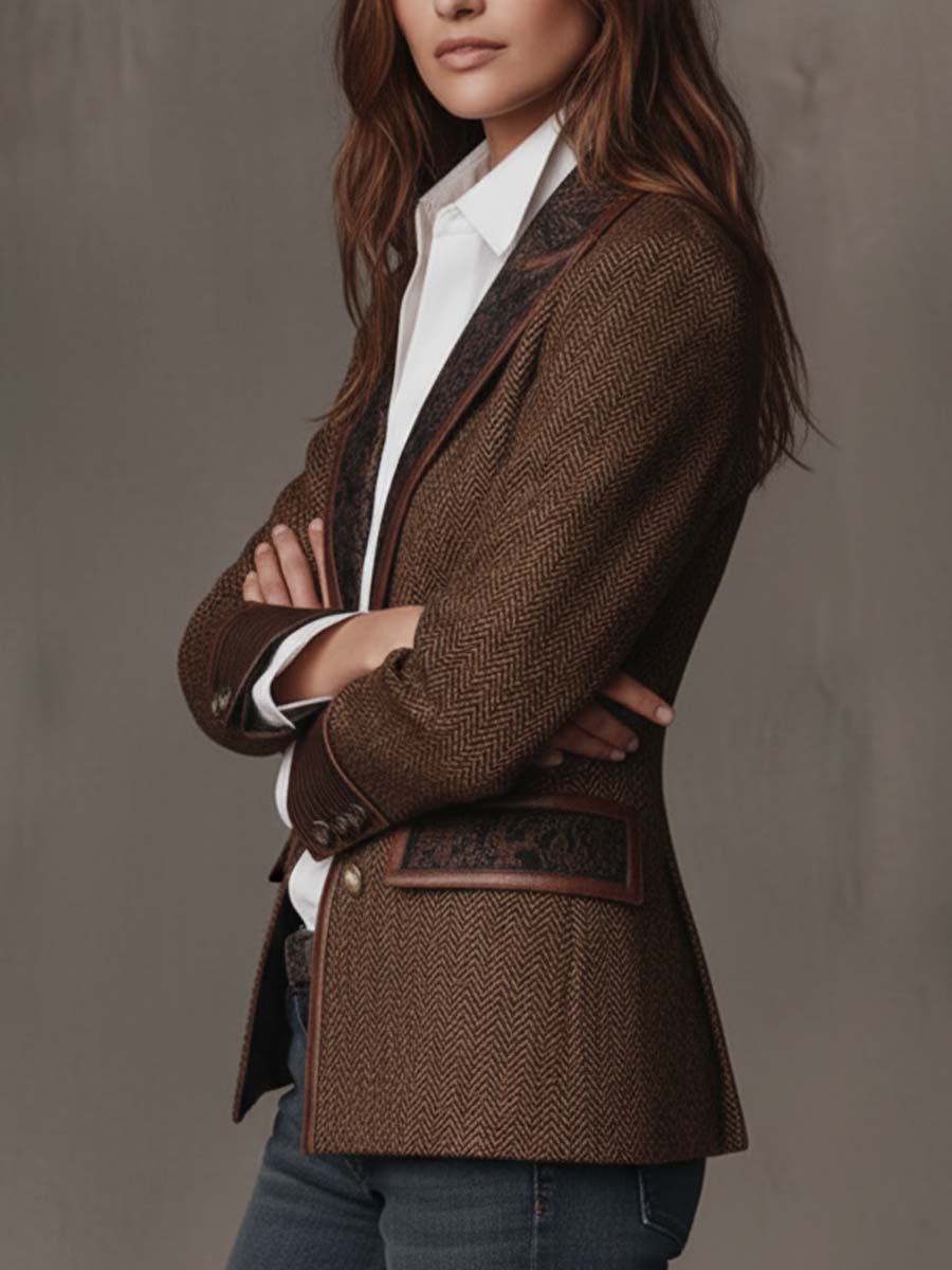 Blazer con canesú y estampado de espiga