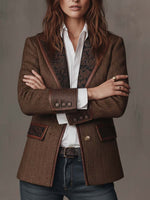 Blazer con canesú y estampado de espiga