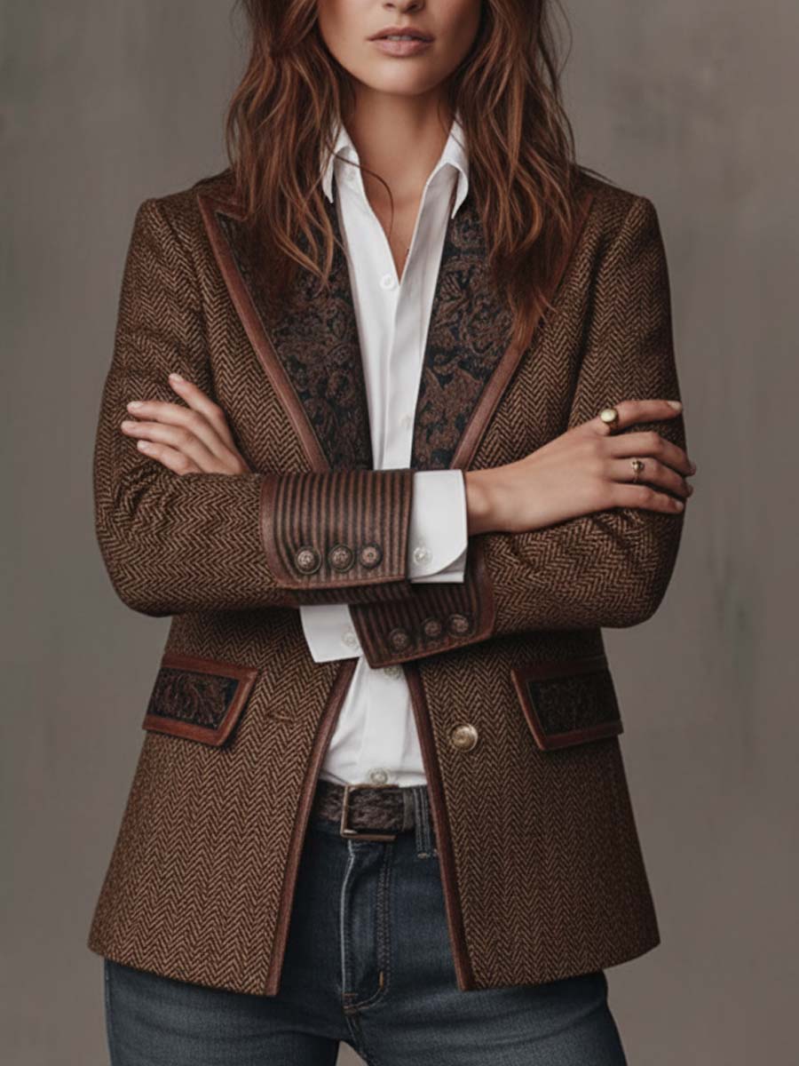 Blazer con canesú y estampado de espiga