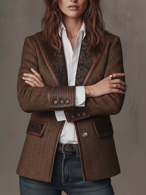 Blazer con canesú y estampado de espiga