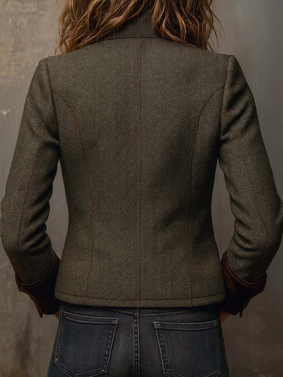 Blazer vintage de espiga con ribetes en contraste