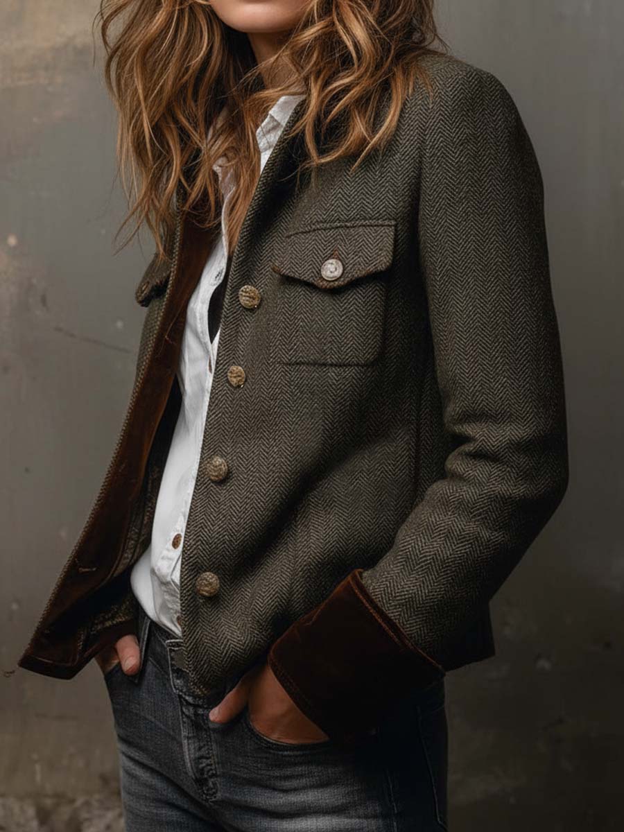 Blazer vintage de espiga con ribetes en contraste