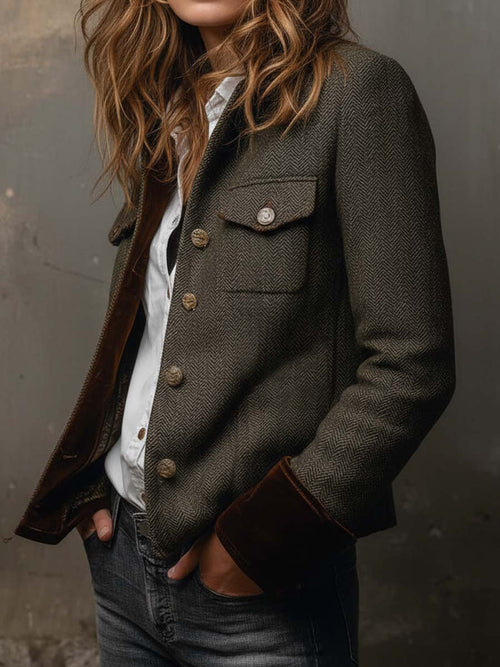 Blazer vintage de espiga con ribetes en contraste