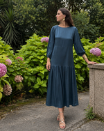 Vestido largo satinado azul