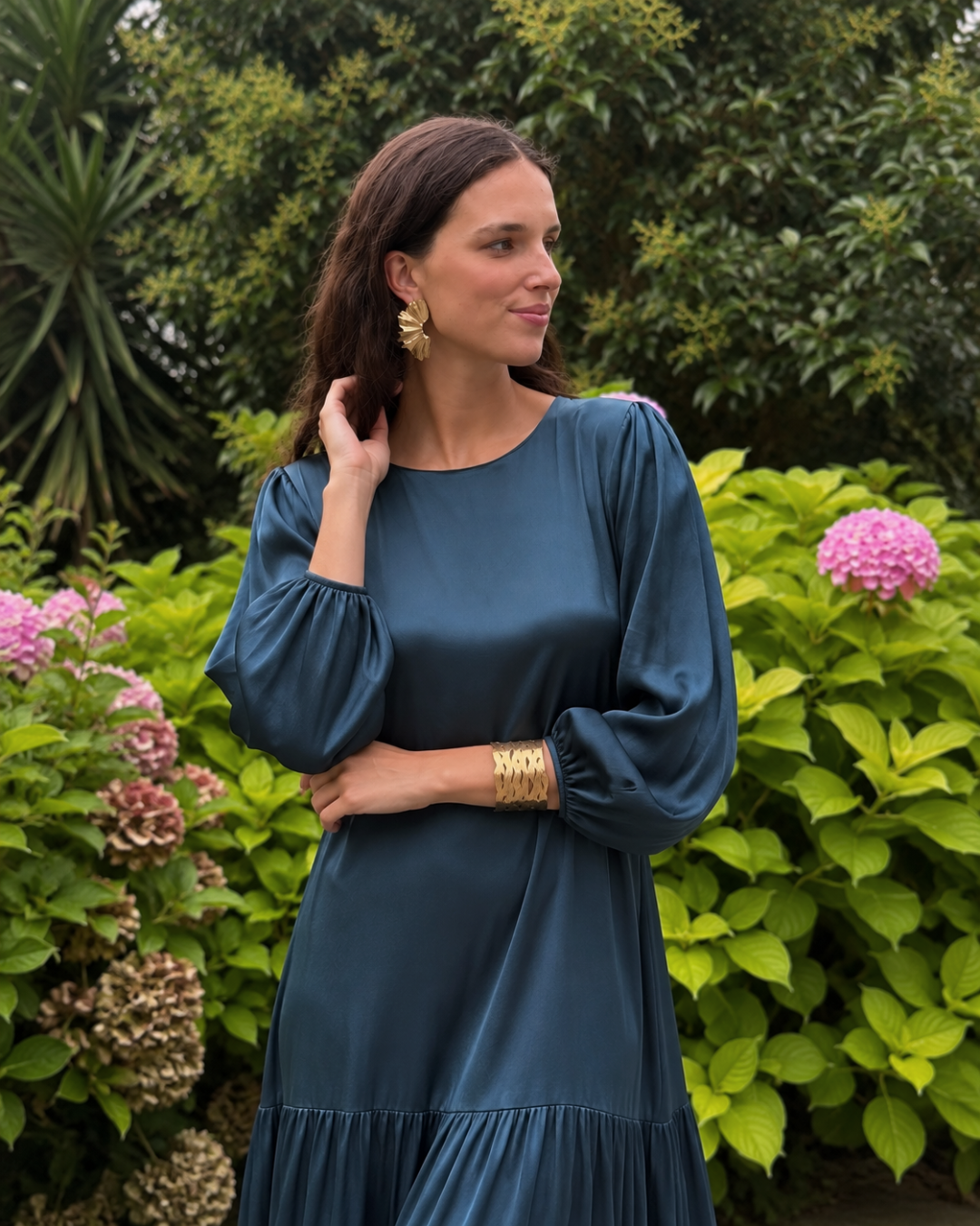 Vestido largo satinado azul