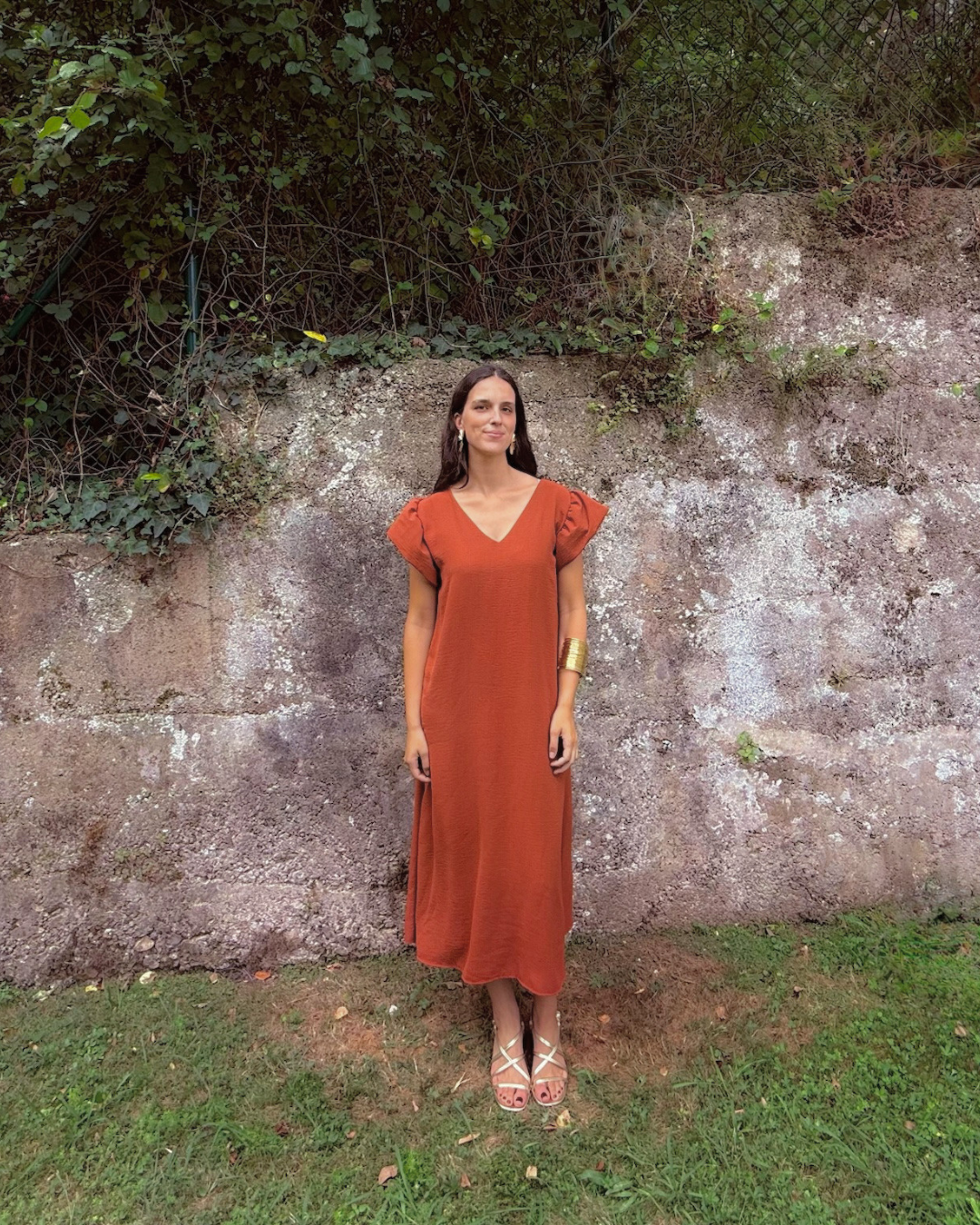 Gema · Vestido largo recto teja