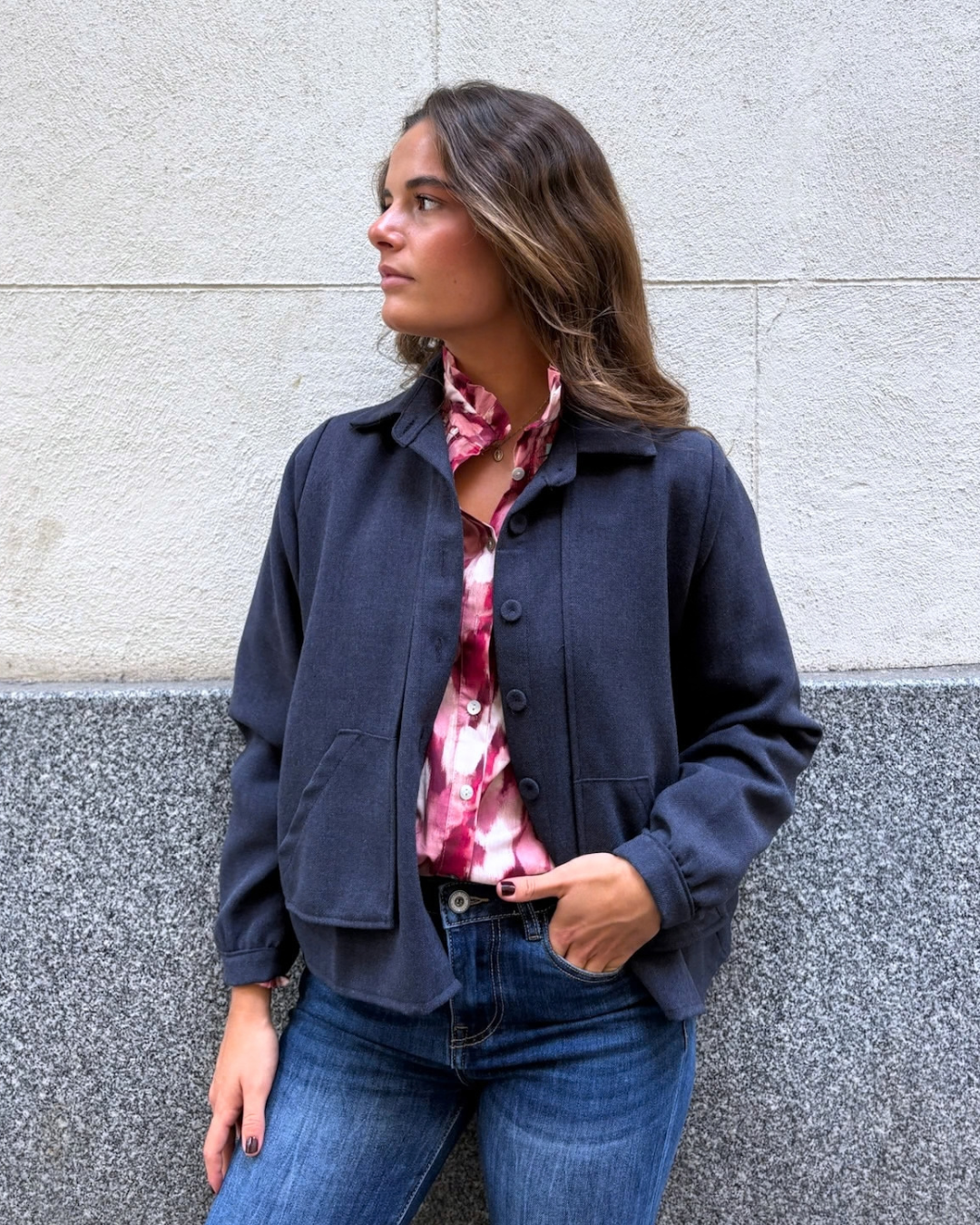 Virginia · Chaqueta corta jaspeada marino