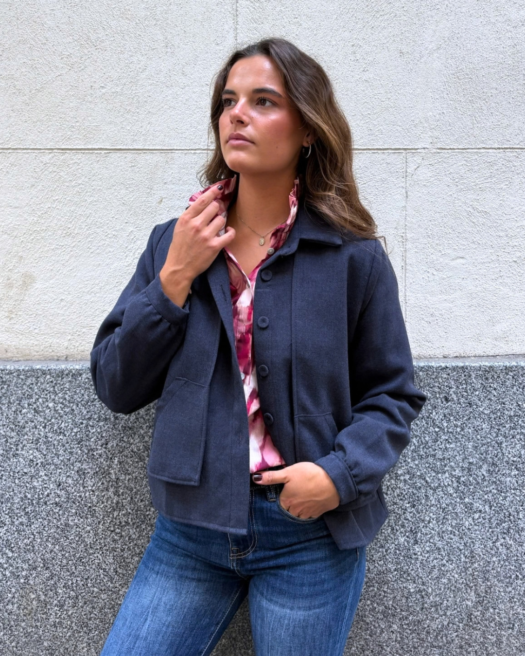Chaqueta corta jaspeada marino
