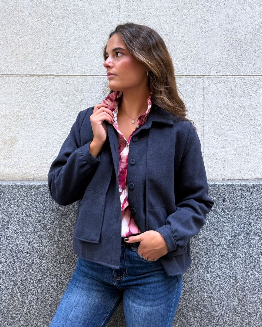 Chaqueta corta jaspeada marino