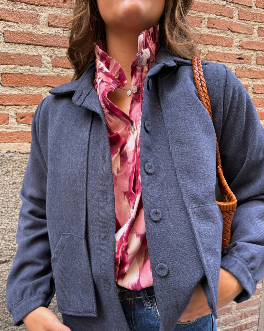Chaqueta corta jaspeada marino