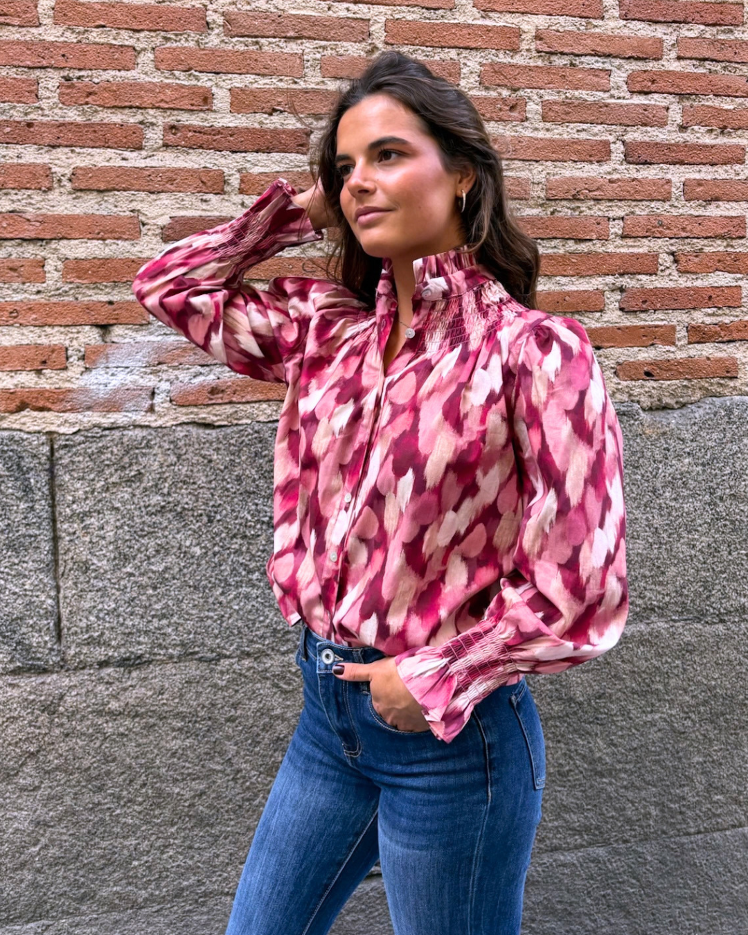 Blusa estampada holgada rosa