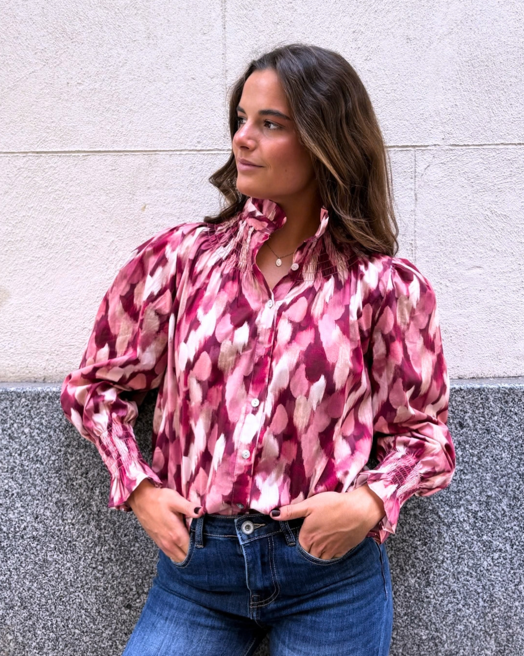 Silvia · Blusa estampada holgada rosa