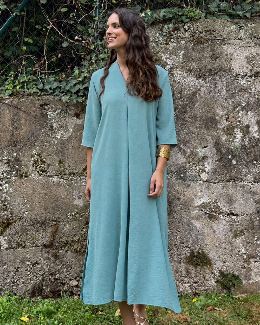 Laura · Vestido caftán midi verde agua
