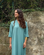 Vestido caftán midi verde agua