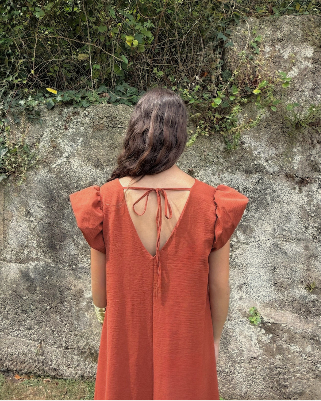 Vestido largo recto teja