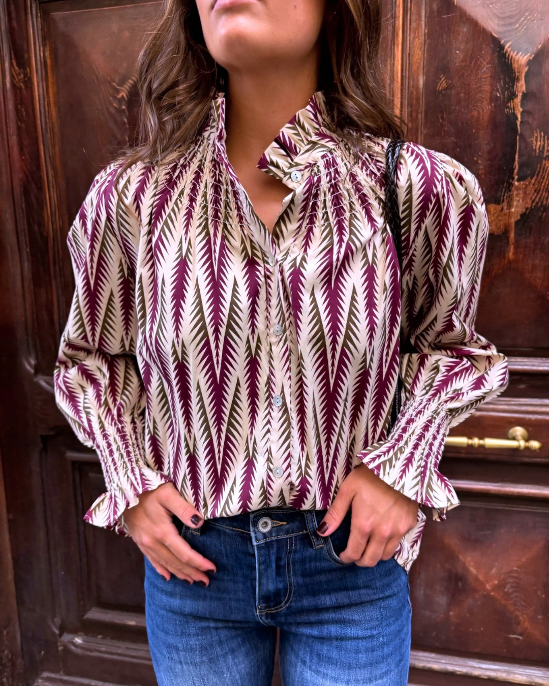 Blusa estampada holgada beige