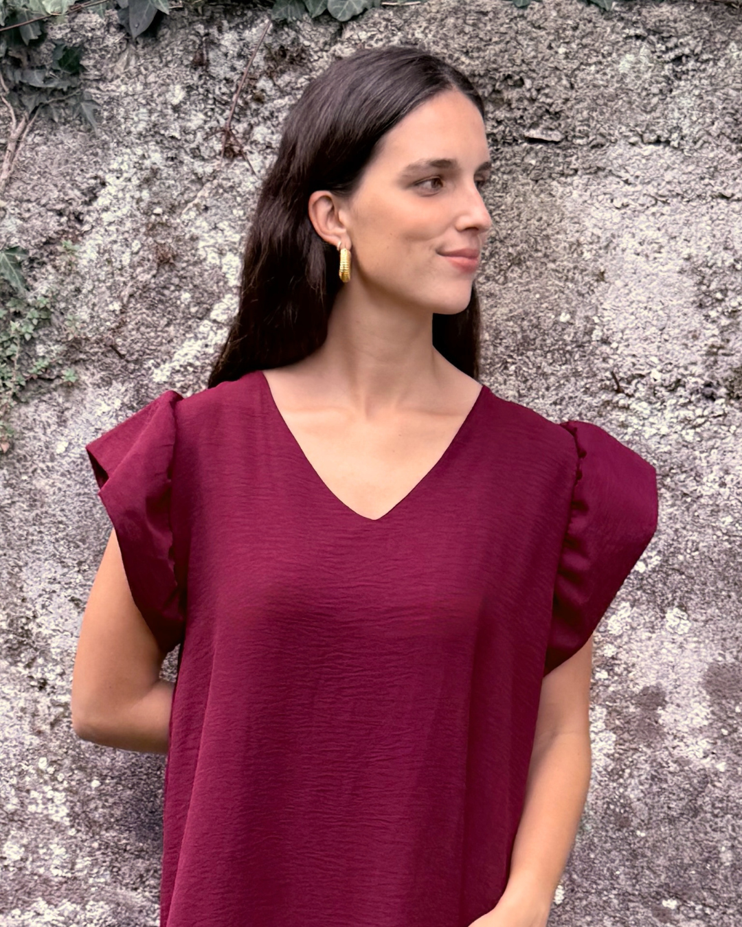 Gema · Vestido largo recto burdeos