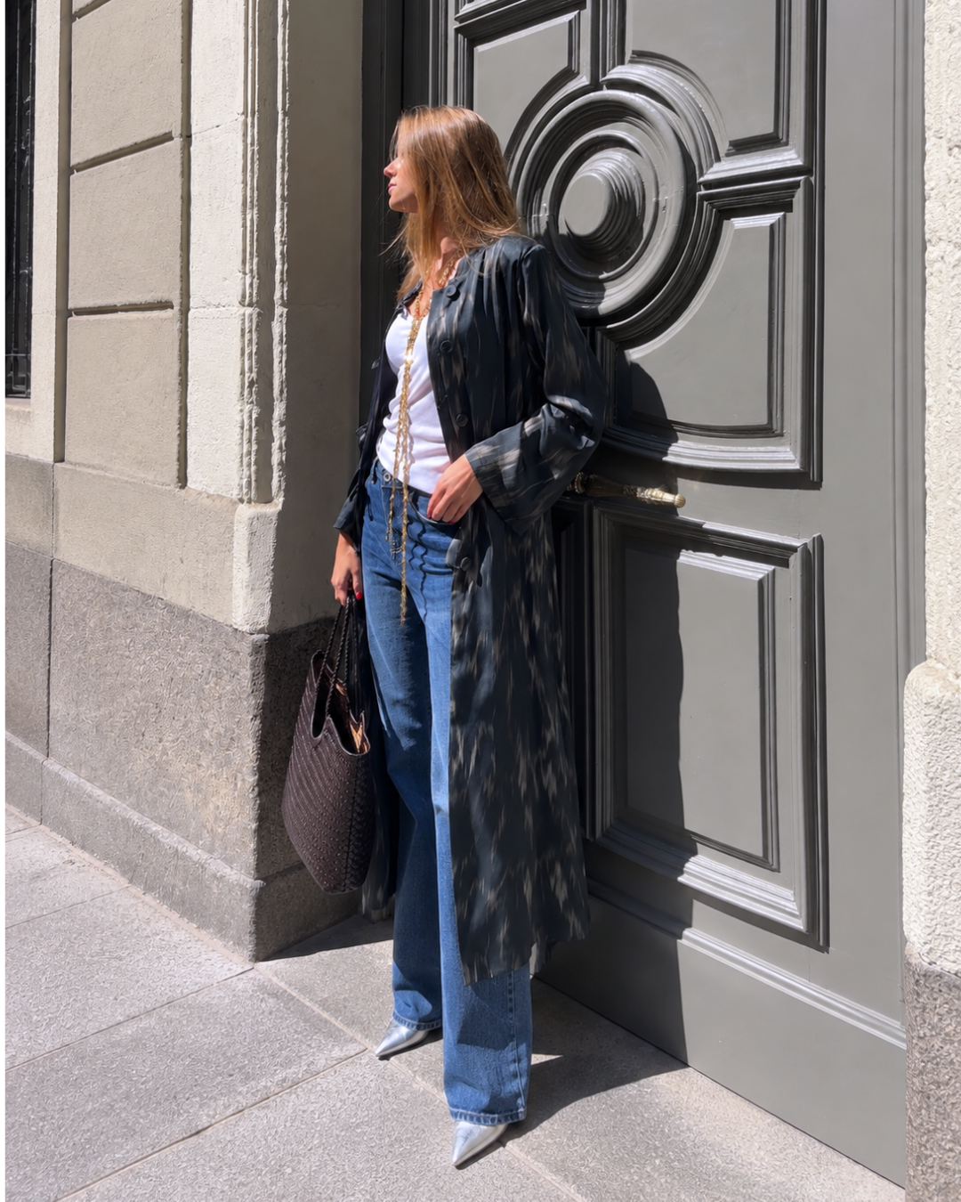 Kimono midi estampado gris