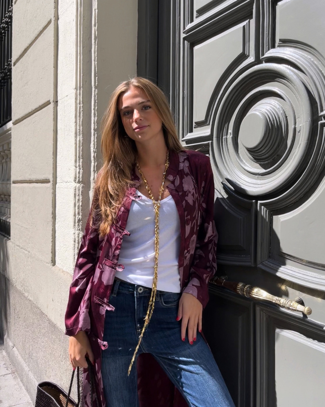 Kimono midi estampado burdeos