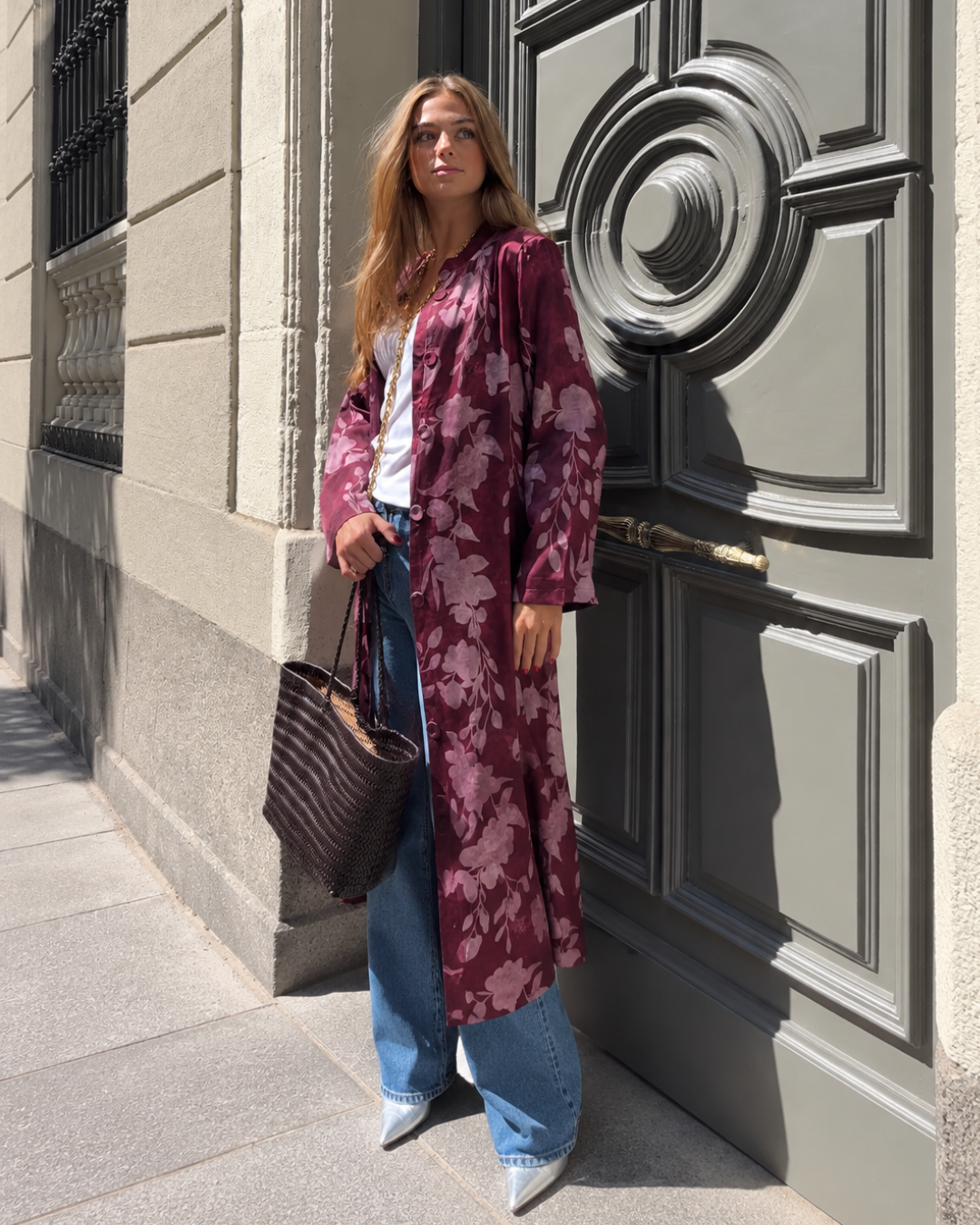 Kimono midi estampado burdeos