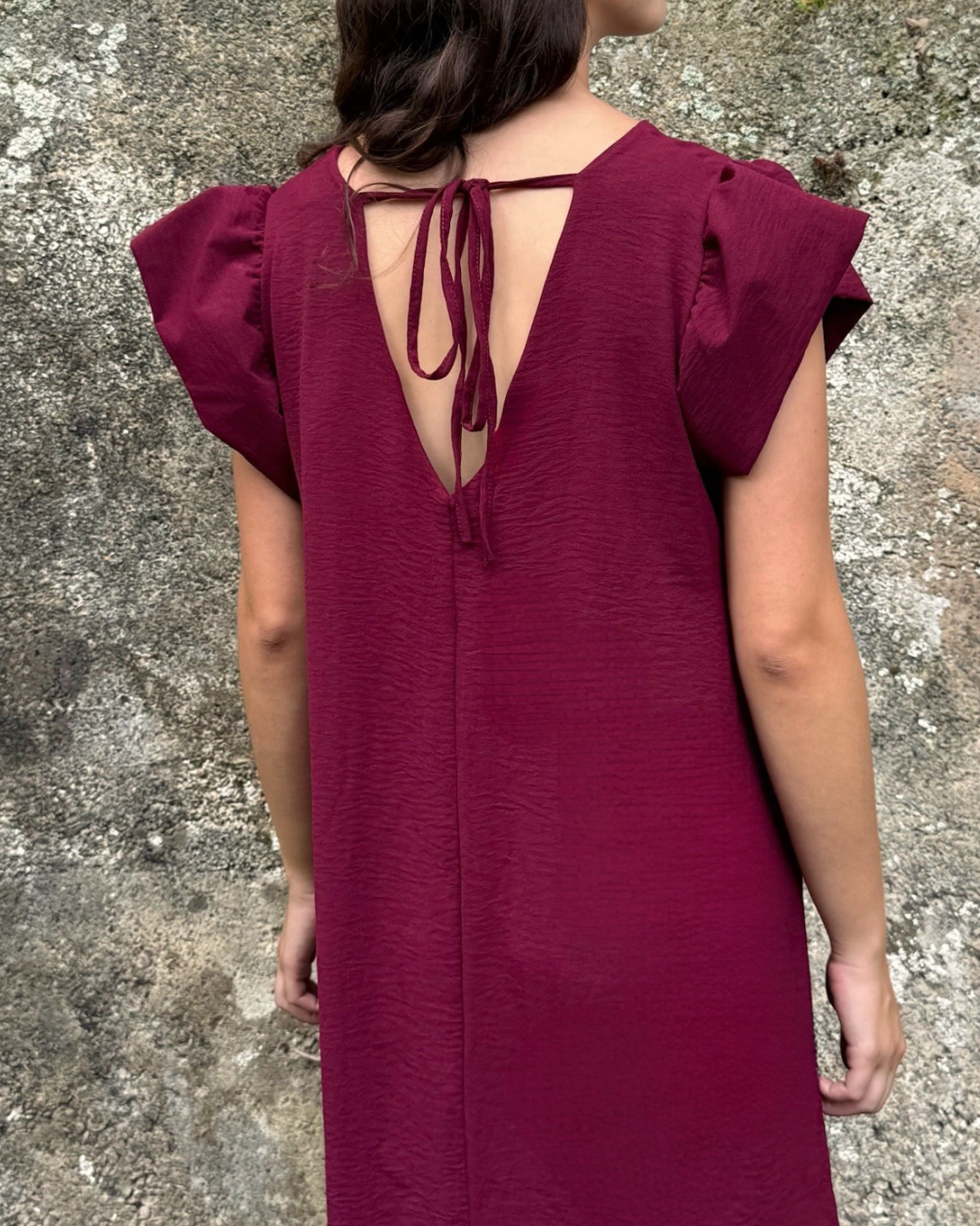 Vestido largo recto burdeos