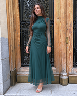 Vestido largo con manga de gasa verde