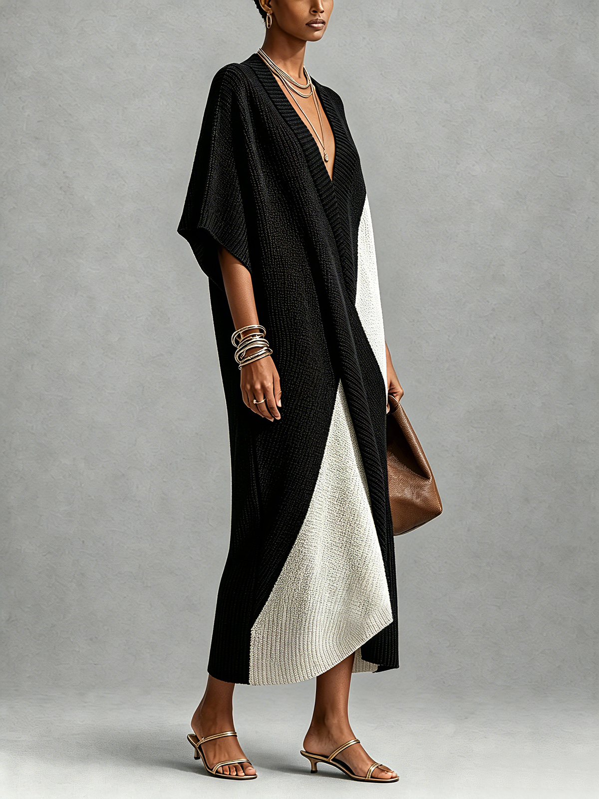 Vestido midi en ébano y marfil