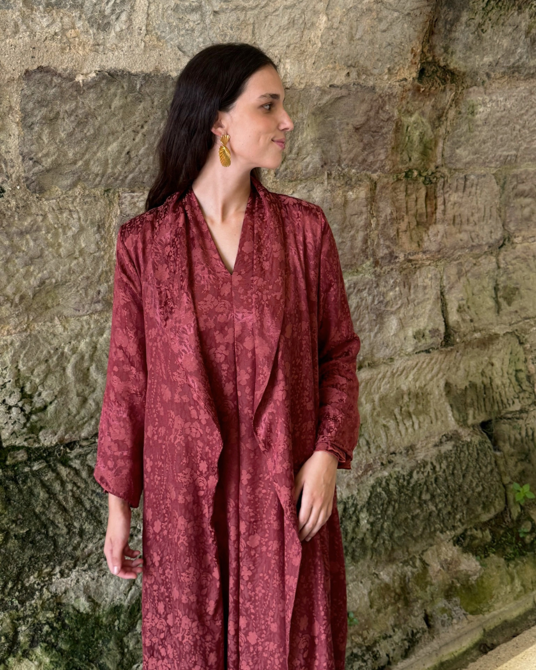 Vestido midi fluido teja