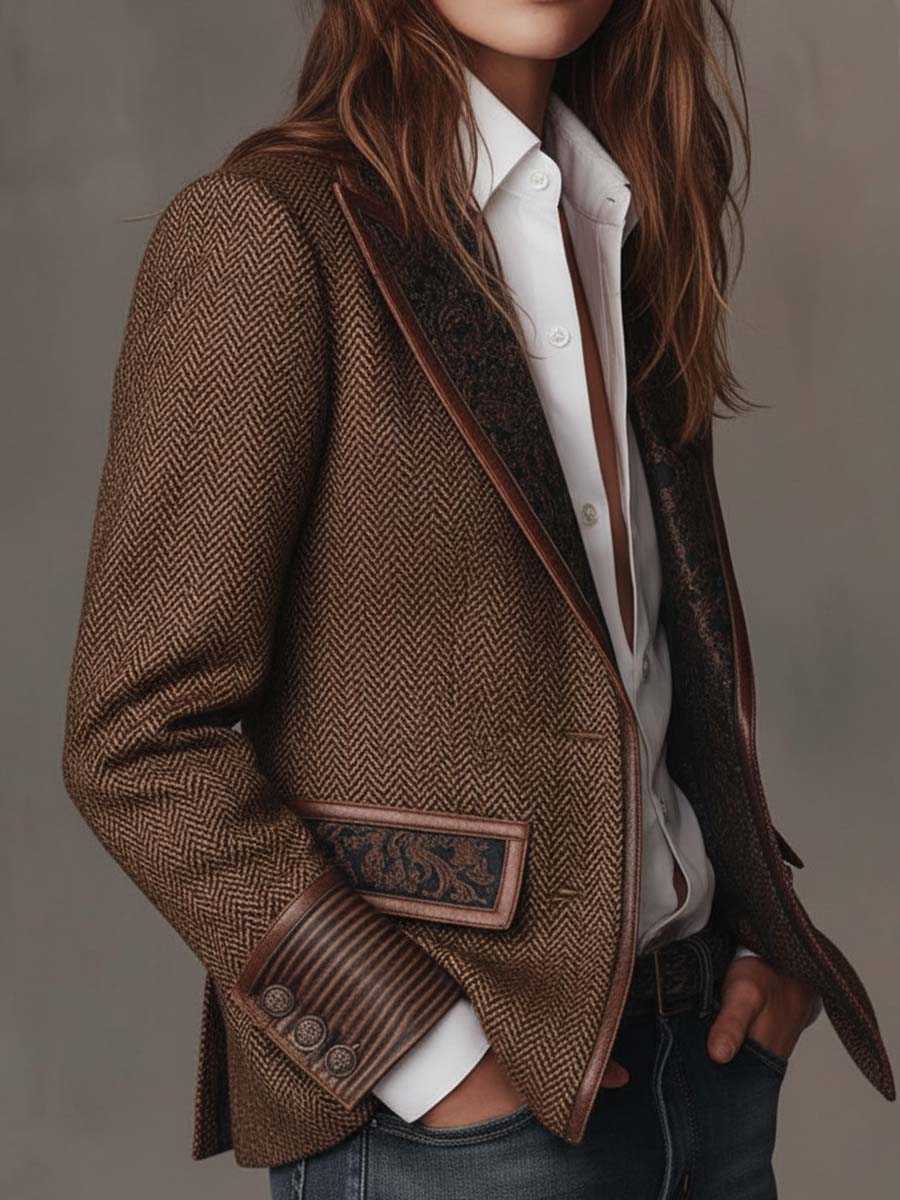 Blazer con canesú y estampado de espiga