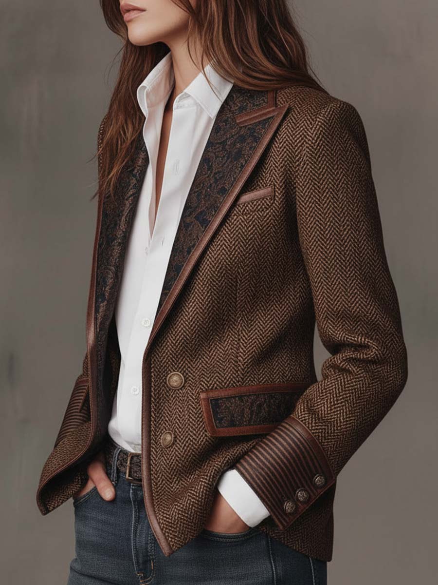 Blazer con canesú y estampado de espiga