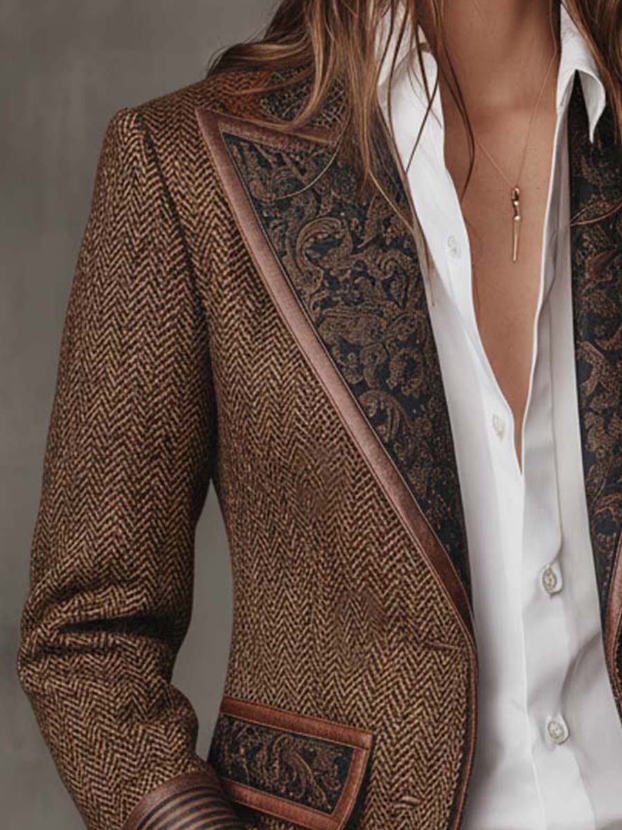 Blazer con canesú y estampado de espiga