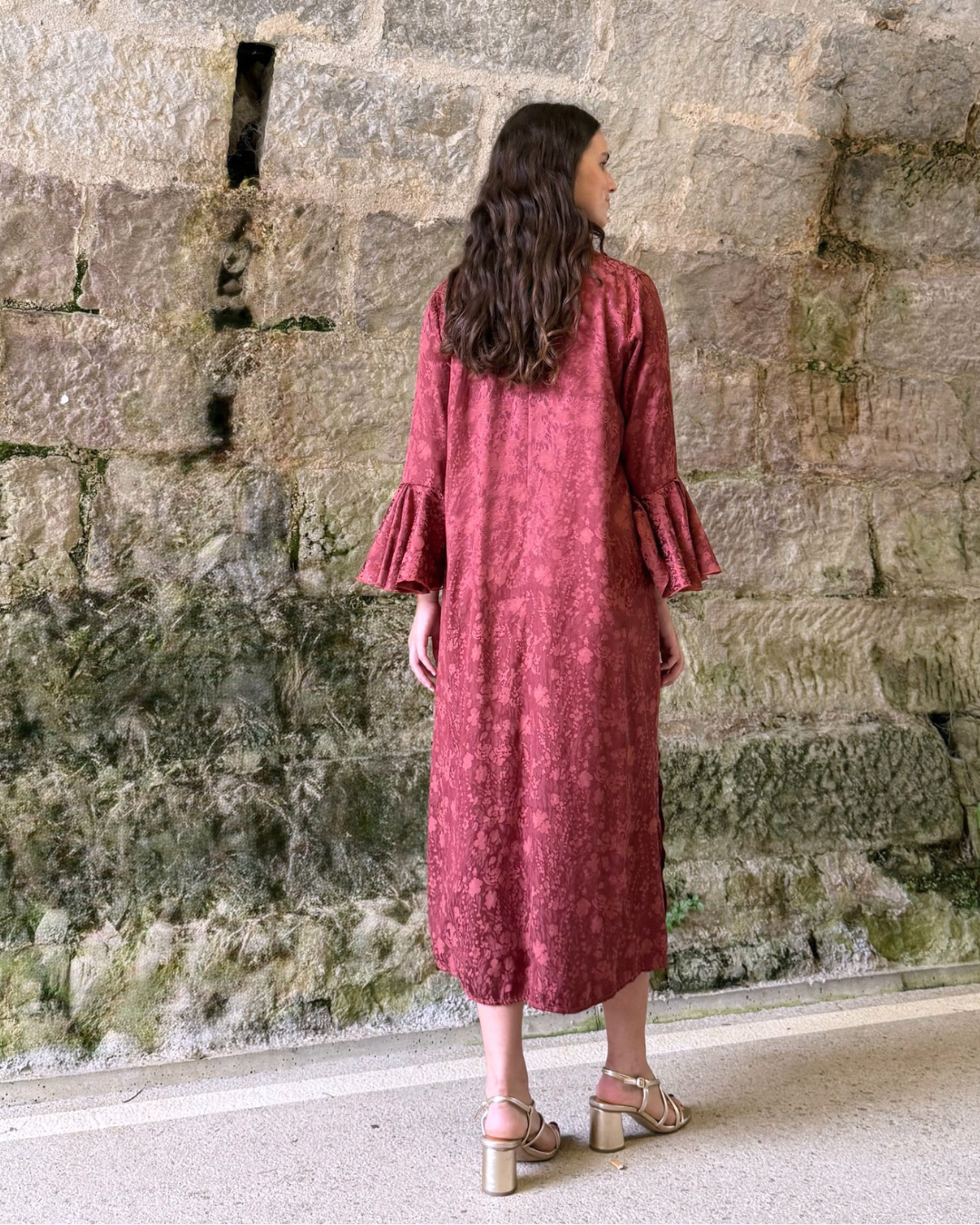 Vestido midi fluido teja