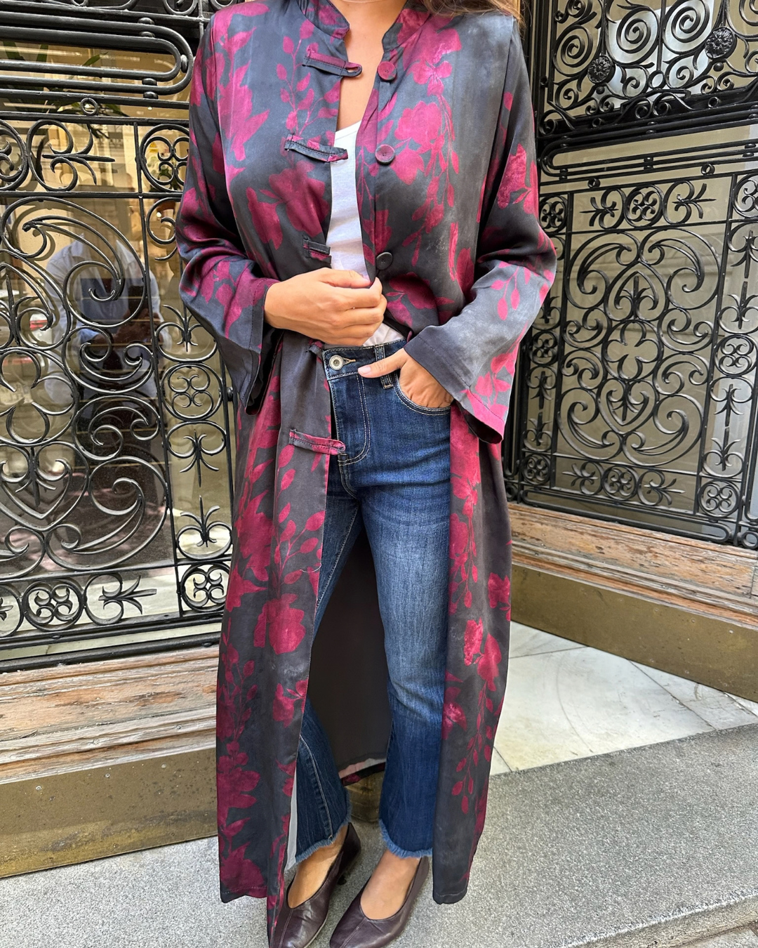 Kimono midi estampado negro