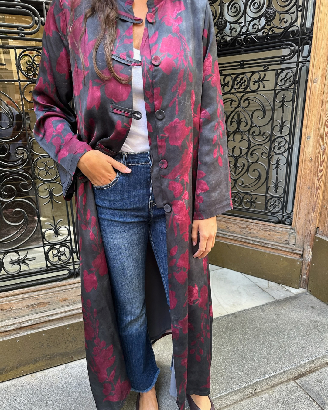 Kimono midi estampado negro