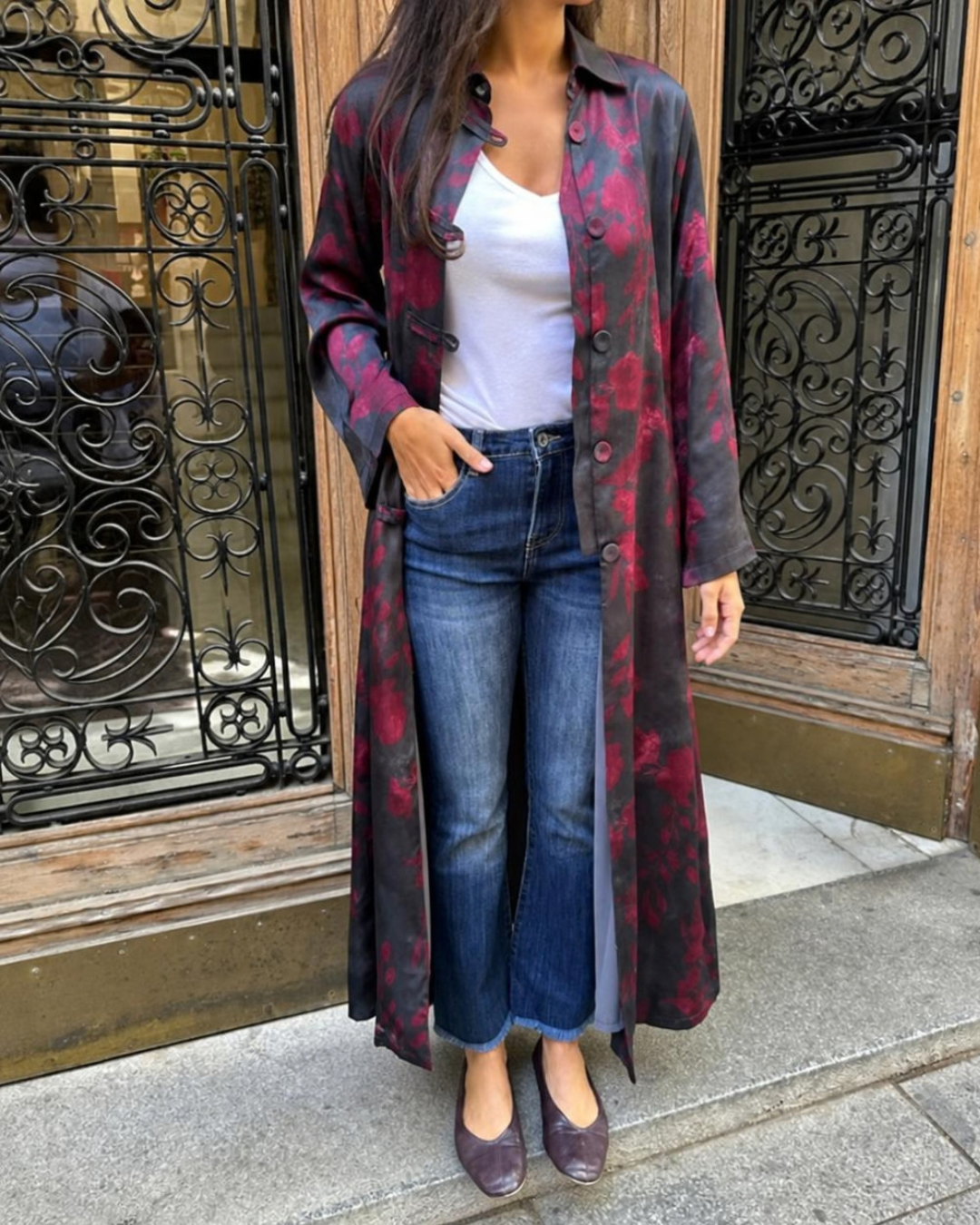 Kimono midi estampado negro