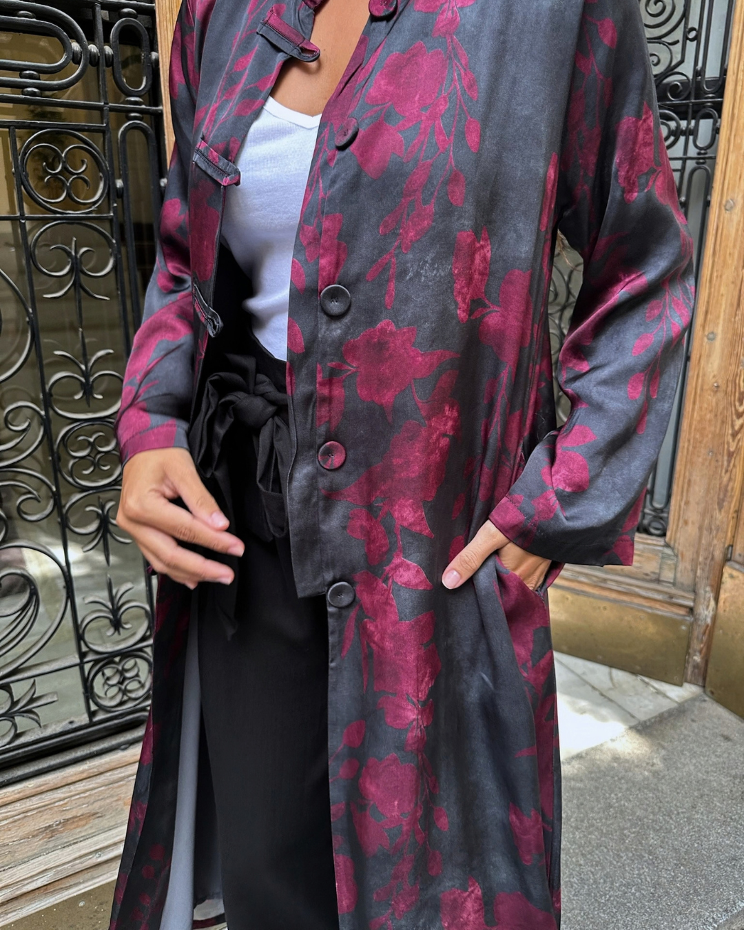 Kimono midi estampado negro