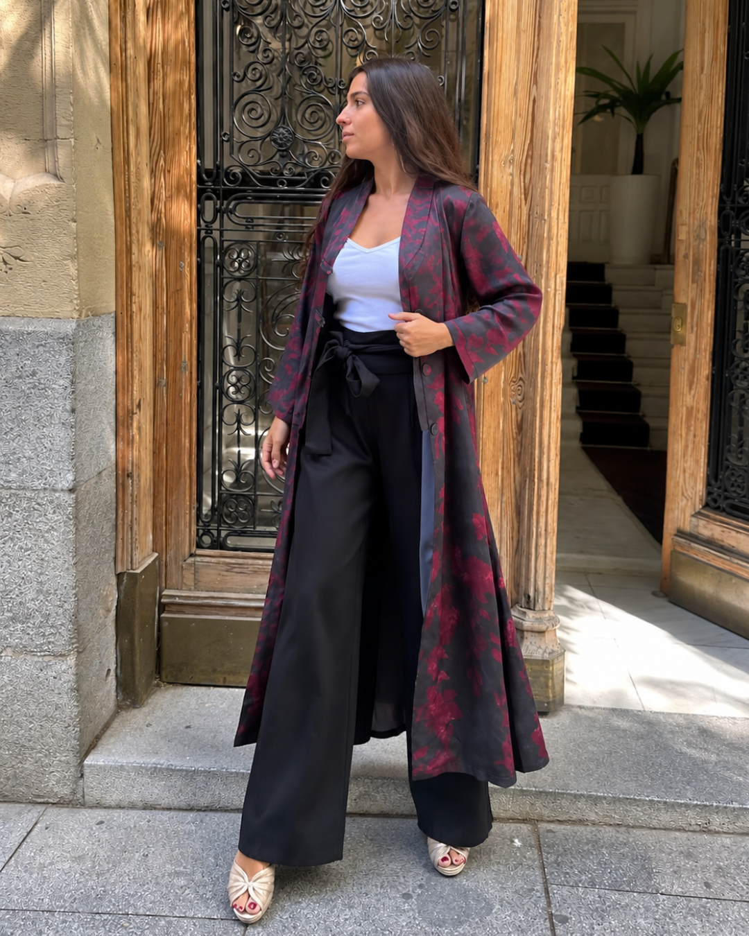 Kimono midi estampado negro