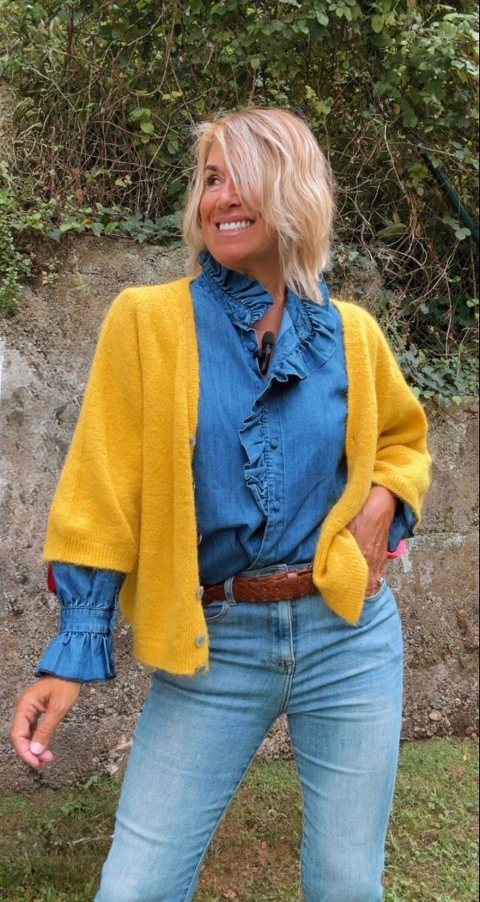 Chaqueta de punto mostaza