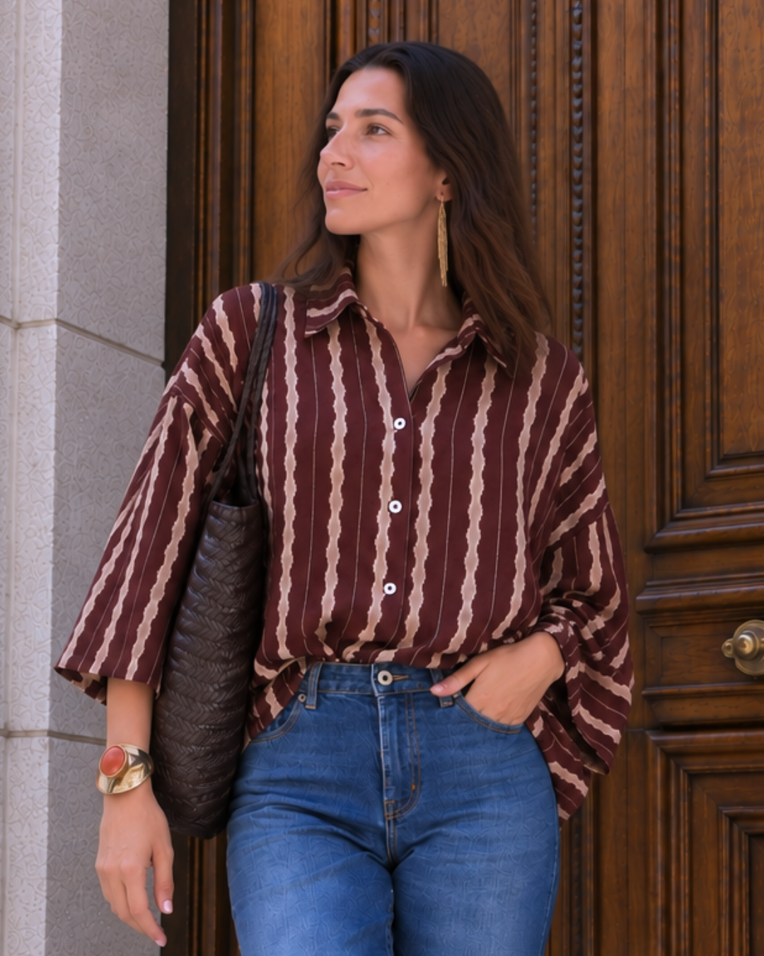 Camisa amplia de manga kimono burdeos