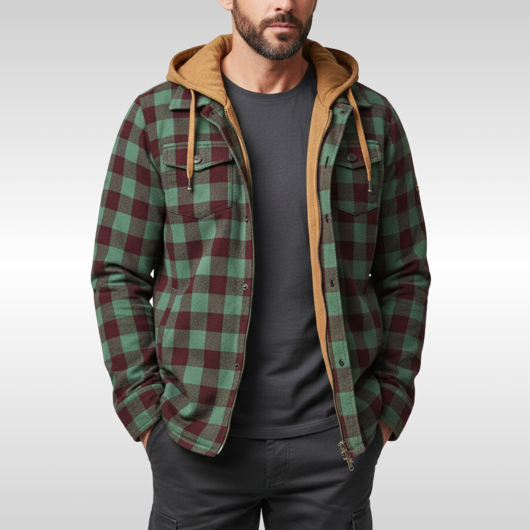 CHAQUETA DE CUADROS CON CAPUCHA