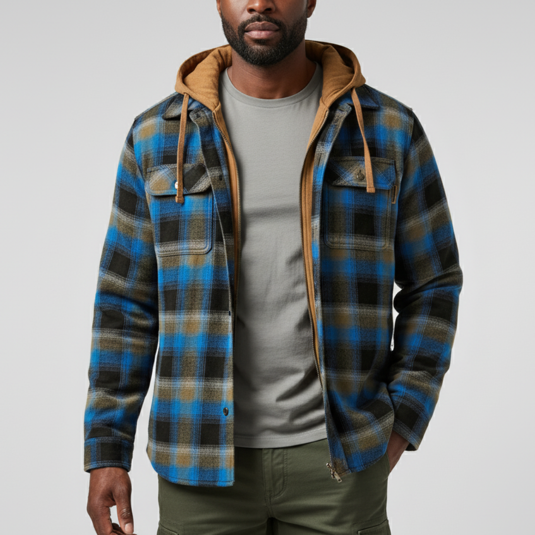 CHAQUETA DE CUADROS CON CAPUCHA