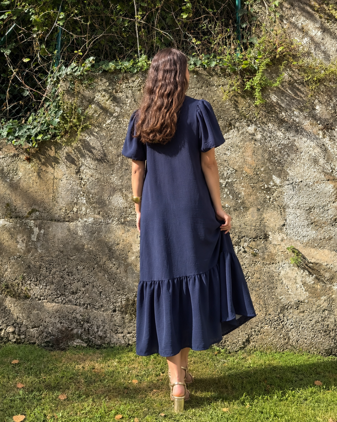 Vestido largo evasé marino