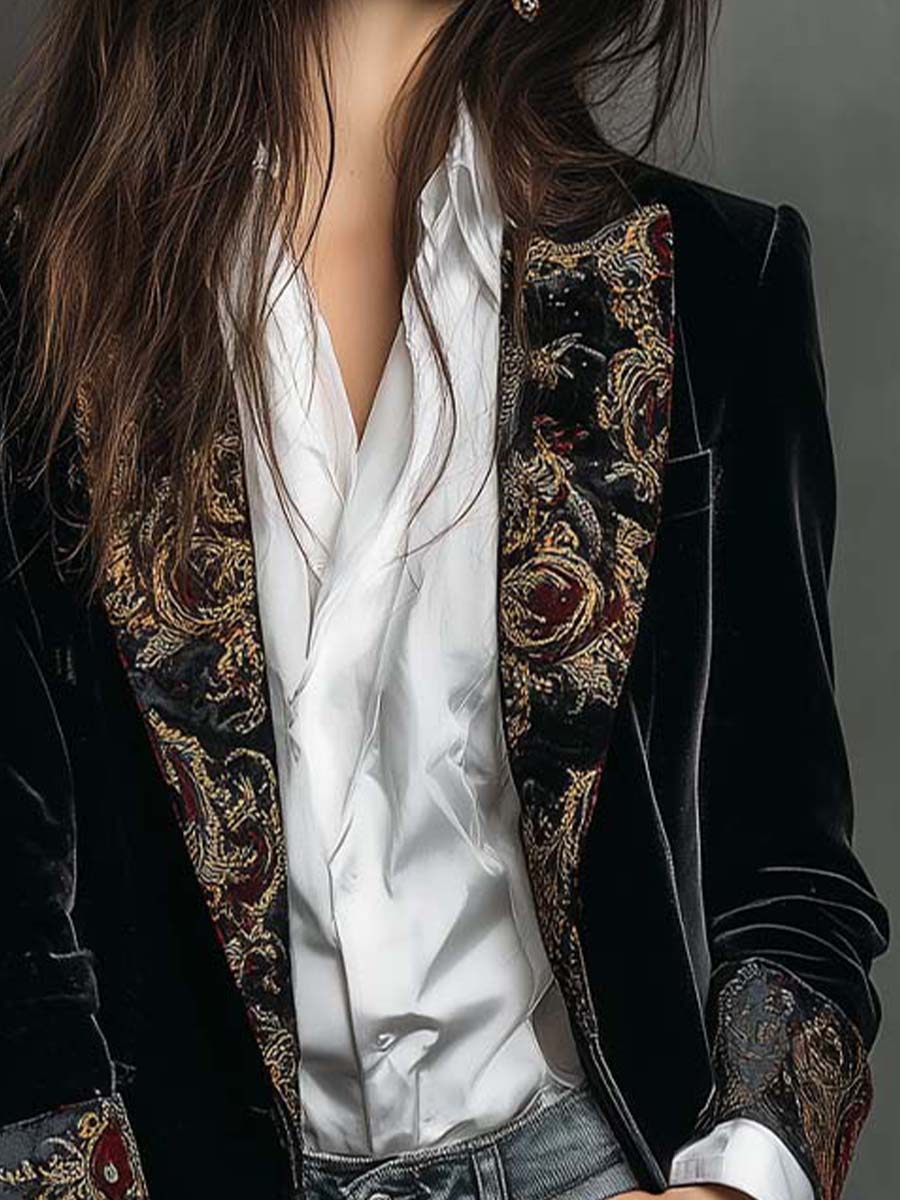 Blazer entallado con estampado barroco negro