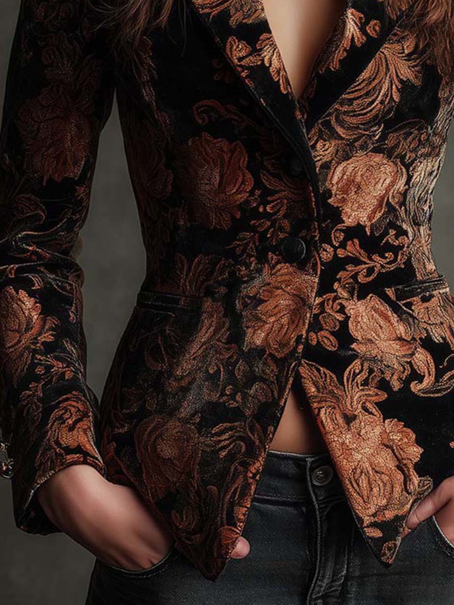 Blazer de sastre floral en negro y bronce