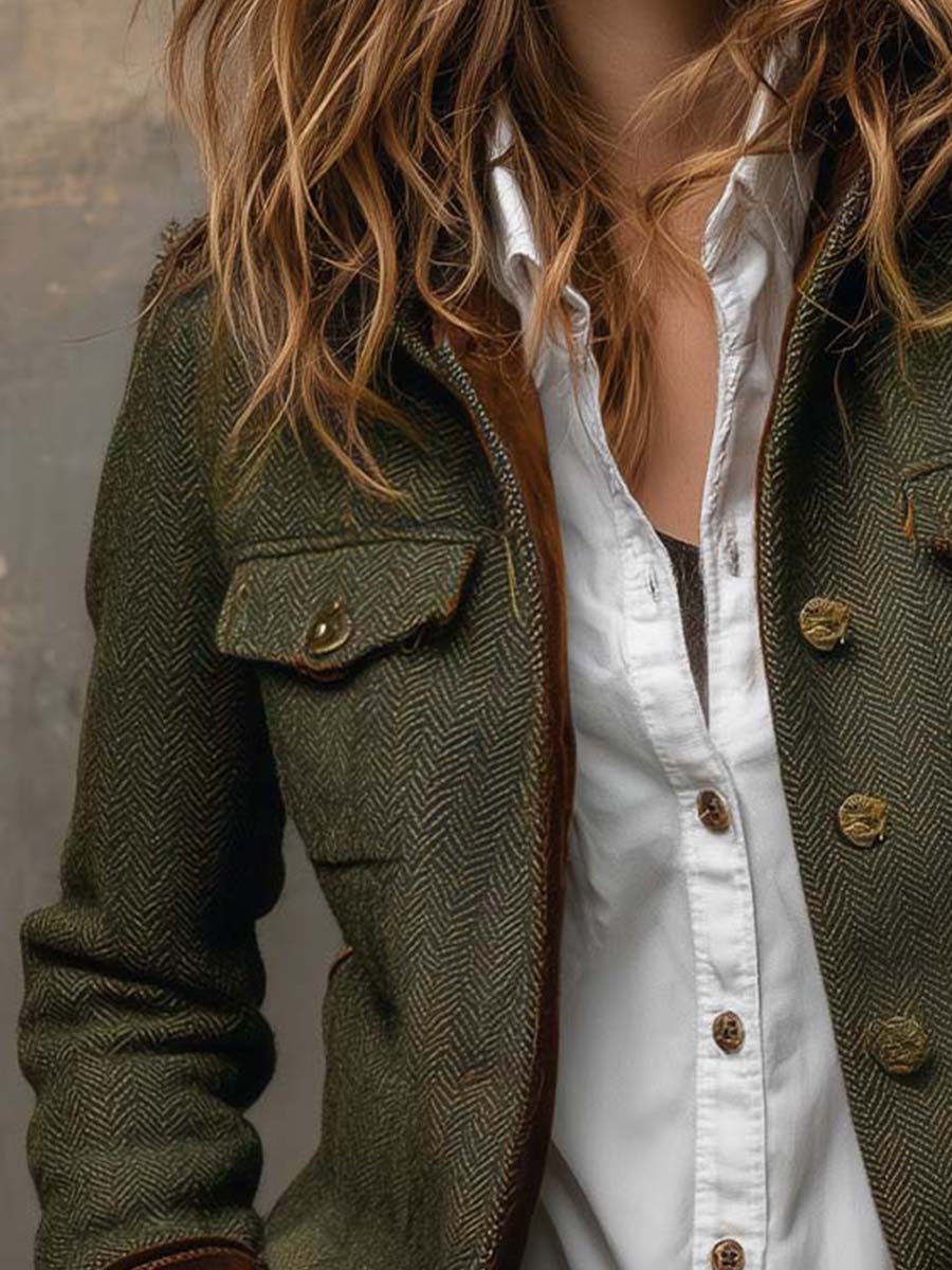 Blazer vintage de espiga con ribetes en contraste
