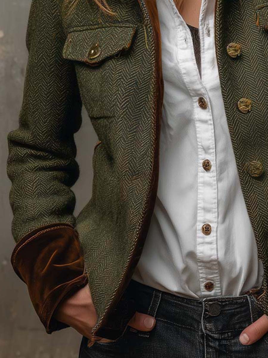 Blazer vintage de espiga con ribetes en contraste