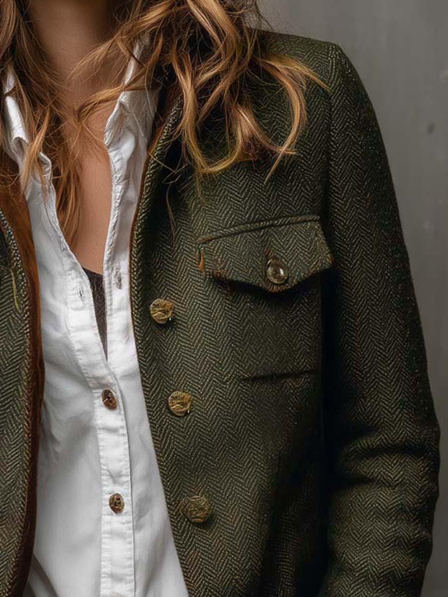 Blazer vintage de espiga con ribetes en contraste