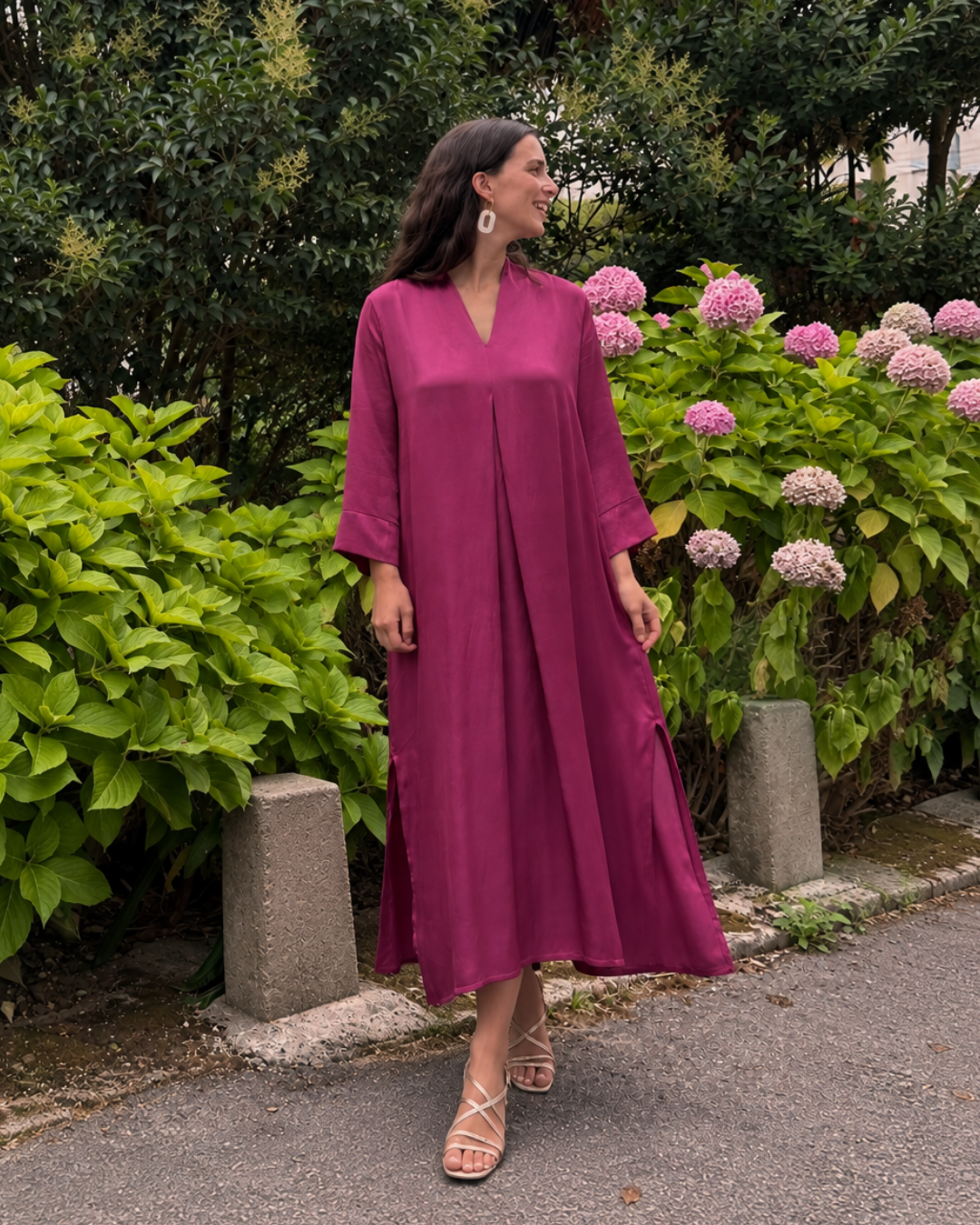 Vestido largo amplio berenjena (Talla grande)