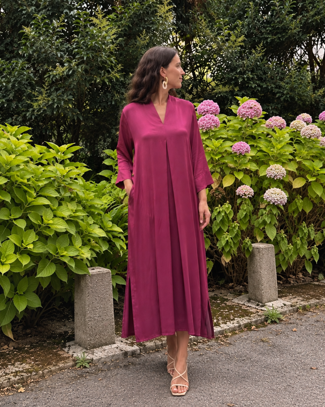 Vestido largo amplio berenjena (Talla grande)