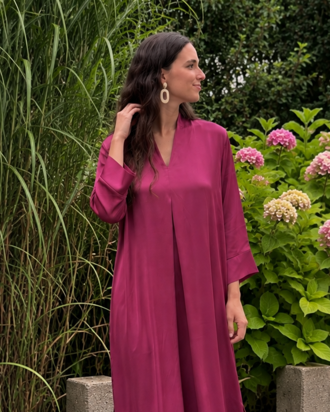 Vestido largo amplio berenjena (Talla grande)
